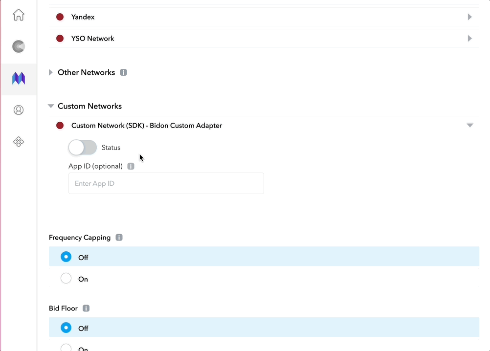Fill in Bidon app credentials for the Bidon Custom Network